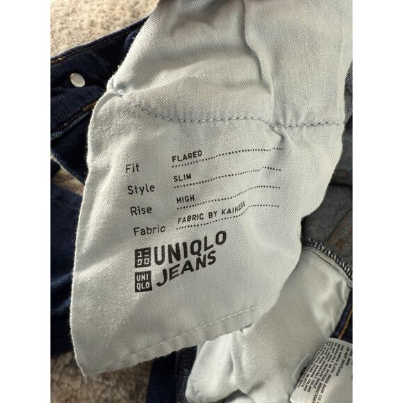 Uniqlo Sz 28 High Rise Slim Flared Jeans Blue Stretch Denim Pants - Picture 13 of 14